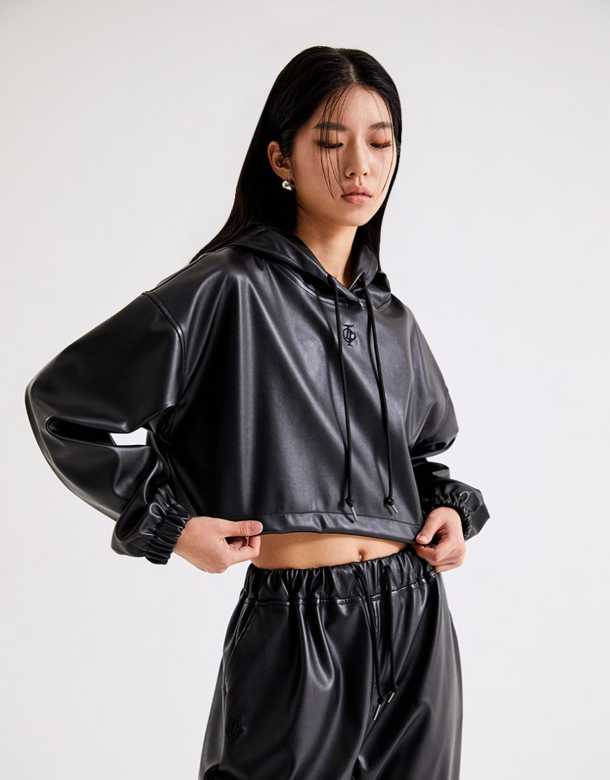 FLEX LEATHER CROPPED HOODIE